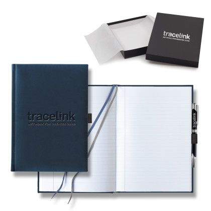 Custom Castelli Tucson Grande Lined White Page Journal Gift Set - Navy Custom Castelli Tucson Grande Lined White Page Journal Gift Set - Navy