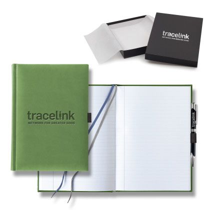 Custom Castelli Tucson Grande Lined White Page Journal Gift Set - Light Green Custom Castelli Tucson Grande Lined White Page Journal Gift Set - Light Green