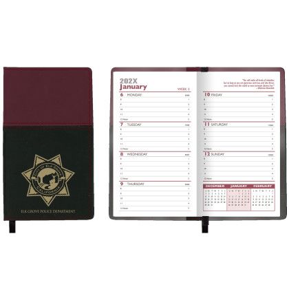 Custom Mystic Series Soft Cover 2 Tone Vinyl Weekly Planner w/ Map - 1 Color - Wine red with Black Custom Mystic Series Soft Cover 2 Tone Vinyl Weekly Planner w/ Map - 1 Color - Wine red with Black
