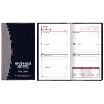 Custom Normandy 2 Tone Soft Vinyl Weekly Planner with Map / 2 Color Insert - Black with silver Custom Normandy 2 Tone Soft Vinyl Weekly Planner with Map / 2 Color Insert - Black with silver