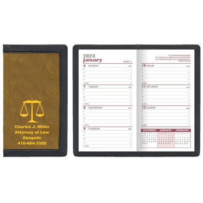 Custom 2 Tone Vinyl Cover Weekly Planner / 2 Color Insert w/ Map - Almond beige with Black Custom 2 Tone Vinyl Cover Weekly Planner / 2 Color Insert w/ Map - Almond beige with Black