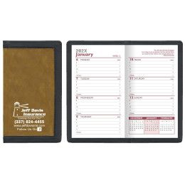 Custom 2 Tone Vinyl Cover Weekly Planner w/ 1 Color Insert w/o Map - Almond Beige with Black