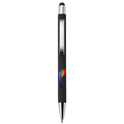 Custom Lindsay Ballpoint Stylus Pen - Full Color - Black Front View Custom Lindsay Ballpoint Stylus Pen - Full Color - Black Front View