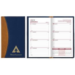Custom Normandy 2 Tone Soft Vinyl Weekly Planner w/ Map / 1 Color Insert - Brown with navy blue