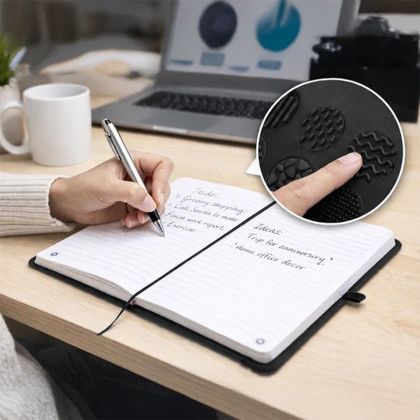 Custom Sensory Touch Notebook - Black Lifestyle View Custom Sensory Touch Notebook - Black Lifestyle View
