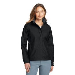 Custom Eddie Bauer Ladies Rain Jacket - 1 Piece - Black With Steel Gray 