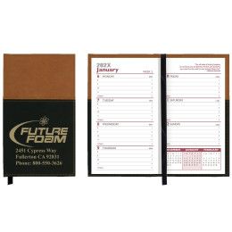 Custom Mystic Series Soft Cover 2 Tone Vinyl Weekly Planner w/ Map - 2 Color - Black with Tan
