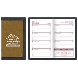 Custom 2 Tone Vinyl Cover Weekly Planner w/ 1 Color Insert & Map - Almond beige with Black Custom 2 Tone Vinyl Cover Weekly Planner w/ 1 Color Insert & Map - Almond beige with Black