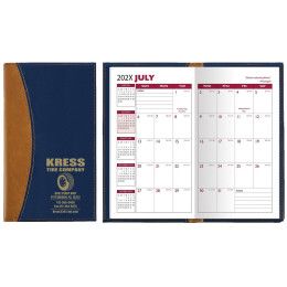 Custom Normandy 2 Tone Soft Vinyl Academic Planner / 2 Color Insert - Brown with navy blue