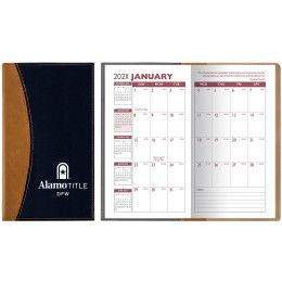Custom Normandy 2 Tone Soft Vinyl Monthly Planner / 2 Color Insert - Black with brown 