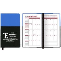 Custom Mystic Series Soft Cover 2 Tone Vinyl Monthly Planner / 2 Color - Black with blue