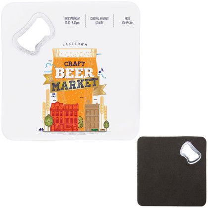 Custom Square Bottle Opener Coaster - Full Color Custom Square Bottle Opener Coaster - Full Color