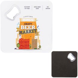 Custom Square Bottle Opener Coaster - Full Color