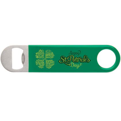 Custom Color Wrapped Classic Paddle Bottle Opener - Full Color - Silver/Green