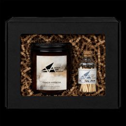Custom Amber 8 oz Candle with Matches Set - Black