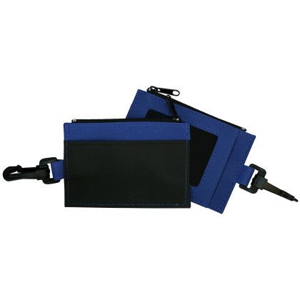 Custom Clip-On ID Holder with Zip Purse & Plastic Clip for Hanging - Blue