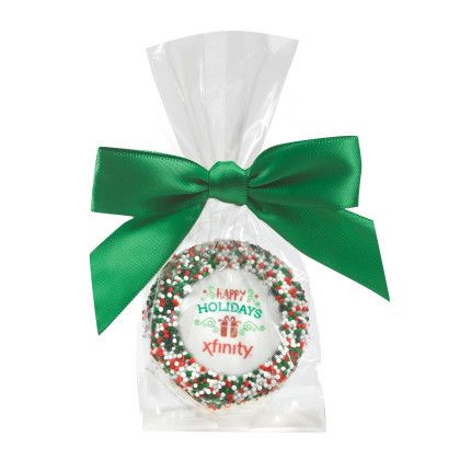 Custom Favor Bag with Chocolate Covered Oreo Pop with Holiday Nonpareil Sprinkles - Multicolor
