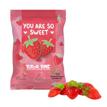 Custom 4 oz. Full Color Compostable Eco-Digibag, 3D Gummy Strawberries Custom 4 oz. Full Color Compostable Eco-Digibag, 3D Gummy Strawberries