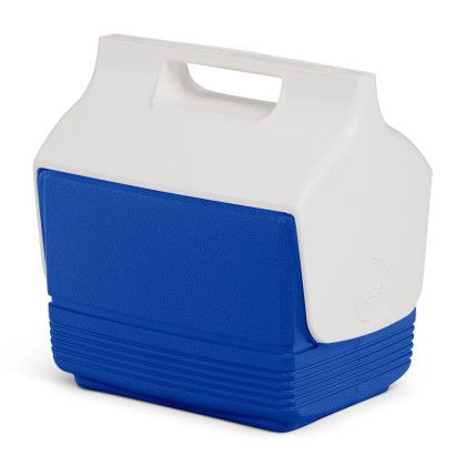 Custom Igloo Playmate Mini 4 Qt Cooler - White with Majestic Blue - Side View Custom Igloo Playmate Mini 4 Qt Cooler - White with Majestic Blue - Side View