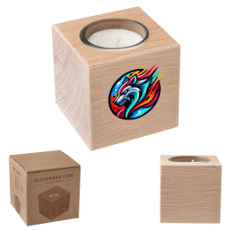 Custom Beechwood Cube Candle Holder - Full Color Custom Beechwood Cube Candle Holder - Full Color