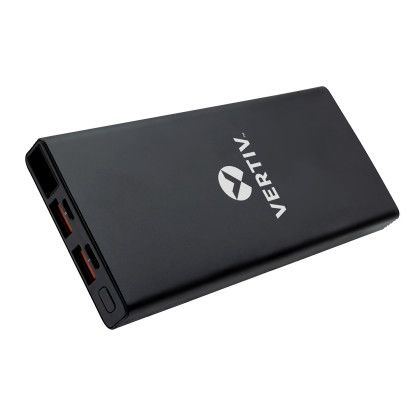 Custom Fast Charging Power Bank with 3-in-1 Charging Cable Gift Set - Black with Gunmetal - Power Bank Side View Custom Fast Charging Power Bank with 3-in-1 Charging Cable Gift Set - Black with Gunmetal - Power Bank Side View