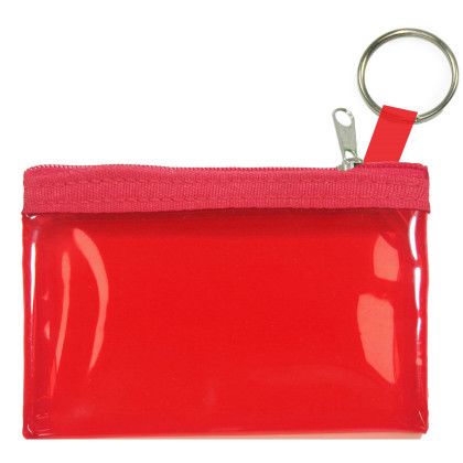 Custom Key Ring Zippered First Aid Pouch (Translucent Vinyl) - Translucent Red