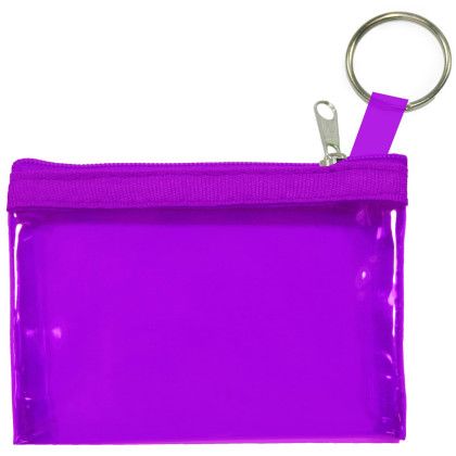 Custom Key Ring Zippered First Aid Pouch (Translucent Vinyl) - Translucent Purple