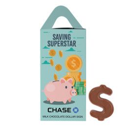 Custom Tote Box with 1 oz Milk Chocolate Dollar Signs Custom Tote Box with 1 oz Milk Chocolate Dollar Signs