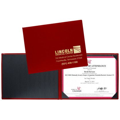 Custom Turned Edge Diploma Holder (Landscape Style) 9" W x 11.5" H - Red Custom Turned Edge Diploma Holder (Landscape Style) 9" W x 11.5" H - Red
