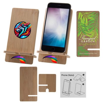 Custom Bamboo Wood Cell Phone Stand - Full Color Custom Bamboo Wood Cell Phone Stand - Full Color