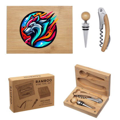 Custom Bamboo Wine Tool Set - Full Color
