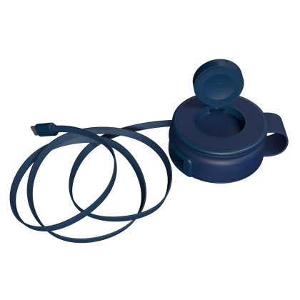 Custom Glide 2 in 1 Retractable Charger - Navy Blue In Use Custom Glide 2 in 1 Retractable Charger - Navy Blue In Use