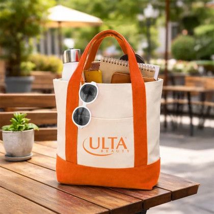 Custom Mini TJ Dual Pocket Canvas Tote - Orange Lifestyle View Custom Mini TJ Dual Pocket Canvas Tote - Orange Lifestyle View