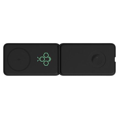 Custom Grid 3 in 1 Magnetic Charging Stand - Black Open View 