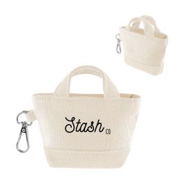 Custom 12 oz. Recycled Cotton Mini Tote Bag Charm - Natural with Natural 