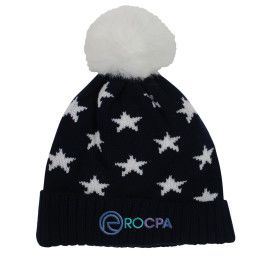 Embroidered Logo Star Pom Beanie - Black with white Embroidered Logo Star Pom Beanie - Black with white