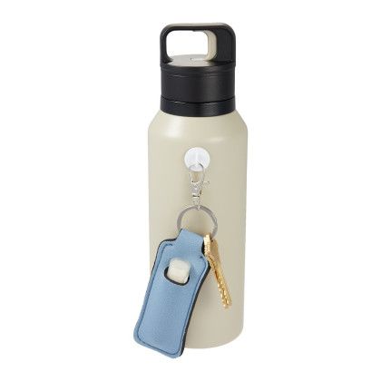 Custom Lip Balm Holder Bottle Charm - Light Blue Lifestyle View Custom Lip Balm Holder Bottle Charm - Light Blue Lifestyle View