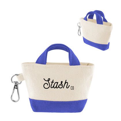 Custom 12 oz. Recycled Cotton Mini Tote Bag Charm - Natural with Royal Blue Custom 12 oz. Recycled Cotton Mini Tote Bag Charm - Natural with Royal Blue