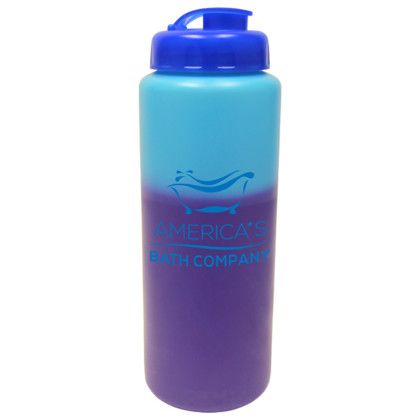 Custom 32 oz. Mood Sports Bottle with Flip Top Cap - Blue with Purple Custom 32 oz. Mood Sports Bottle with Flip Top Cap - Blue with Purple