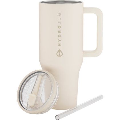 Custom 32 oz Cream HydroJug Traveler Copper-Insulated Double-Wall Tumbler - Engraved - Open Cap View 