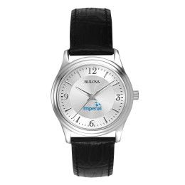 Custom Bulova Corporate Collection Ladies Leather Strap Watch - Silver Custom Bulova Corporate Collection Ladies Leather Strap Watch - Silver