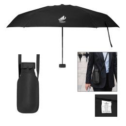 Custom 38" Arc Mini Telescopic Crossbody Umbrella With 100% rPET Canopy - Black Custom 38" Arc Mini Telescopic Crossbody Umbrella With 100% rPET Canopy - Black