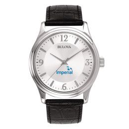Custom Bulova Corporate Collection Men's Leather Strap Watch - Silver Custom Bulova Corporate Collection Men's Leather Strap Watch - Silver