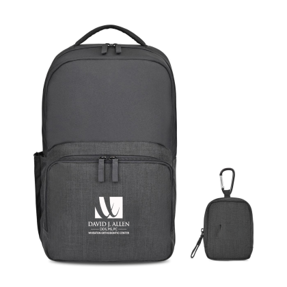 Custom Fletcher Recycled rPET Laptop Backpack & Mini Pouch Bag Charm Set - Black Sand Custom Fletcher Recycled rPET Laptop Backpack & Mini Pouch Bag Charm Set - Black Sand