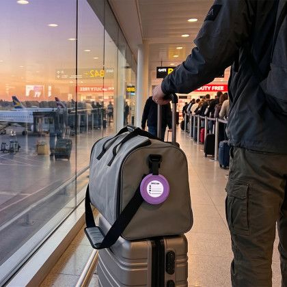 Custom FLATLINE by DeadHand Golf Mobile Practice Putting Golf Cup . Coaster, & Bag Tag - Purple Lifestyle View Custom FLATLINE by DeadHand Golf Mobile Practice Putting Golf Cup . Coaster, & Bag Tag - Purple Lifestyle View