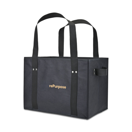 Custom Recycled Non-Woven Collapsible Box Tote - Black Side View 