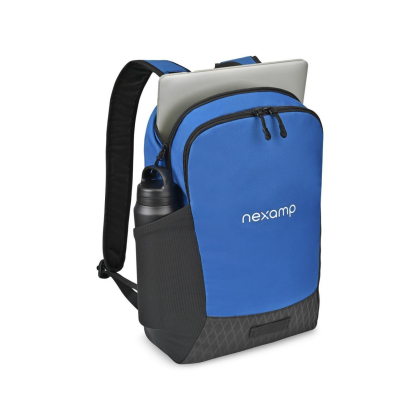 Custom Apex Recycled rPET Laptop Backpack - Royal Blue In Use 