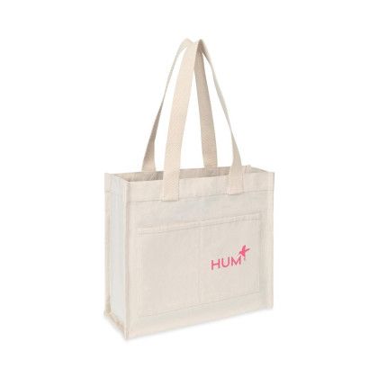 Custom Recycled Cotton Pocket Tote - AWARE - Natural Side View 