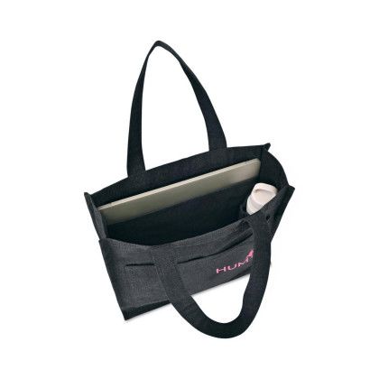 Custom Recycled Cotton Pocket Tote - AWARE - Charcoal Open View 