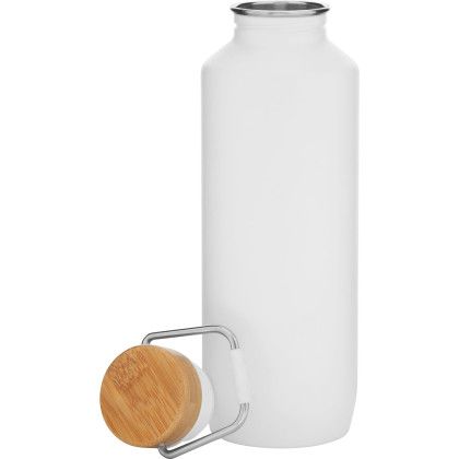 Custom 25 oz h2go Grove Water Bottle with Bamboo Lid - Matte White Open View Custom 25 oz h2go Grove Water Bottle with Bamboo Lid - Matte White Open View